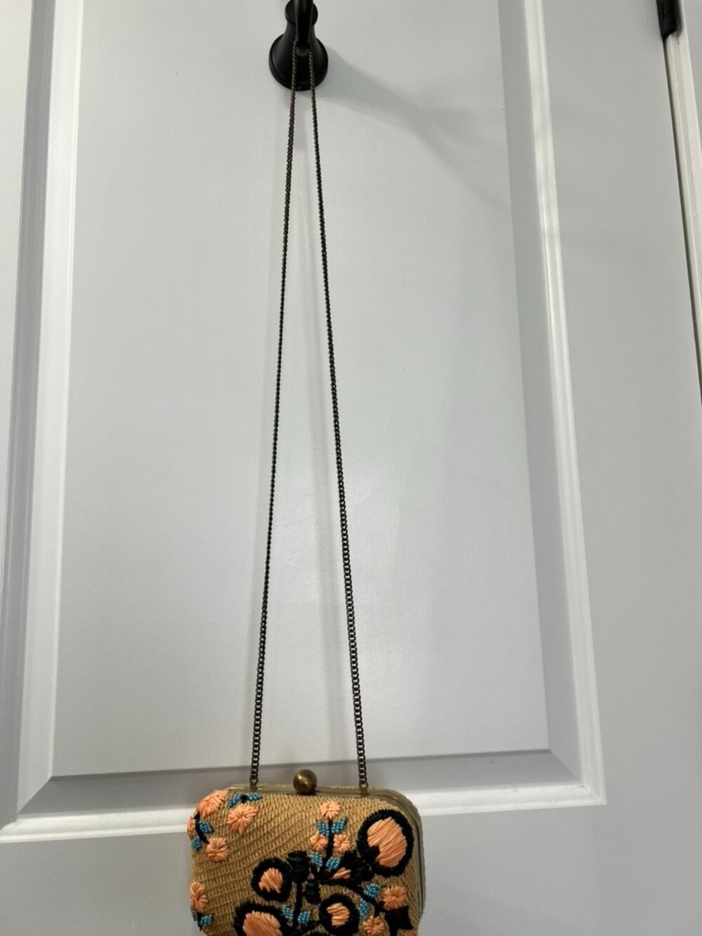 Roller Rabbit Raffia Floral Clutch Crossbody Bag Straw Embroidered Beaded Purse - Picture 2 of 8